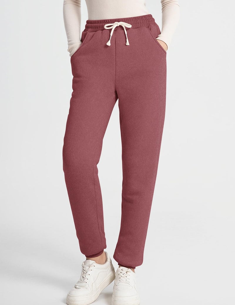 Flygo Women's Winter Warm Fleece Joggers Pants Sherpa Lined Athletic Active Sweatpants(X-Small, Wine Red) - Image 3